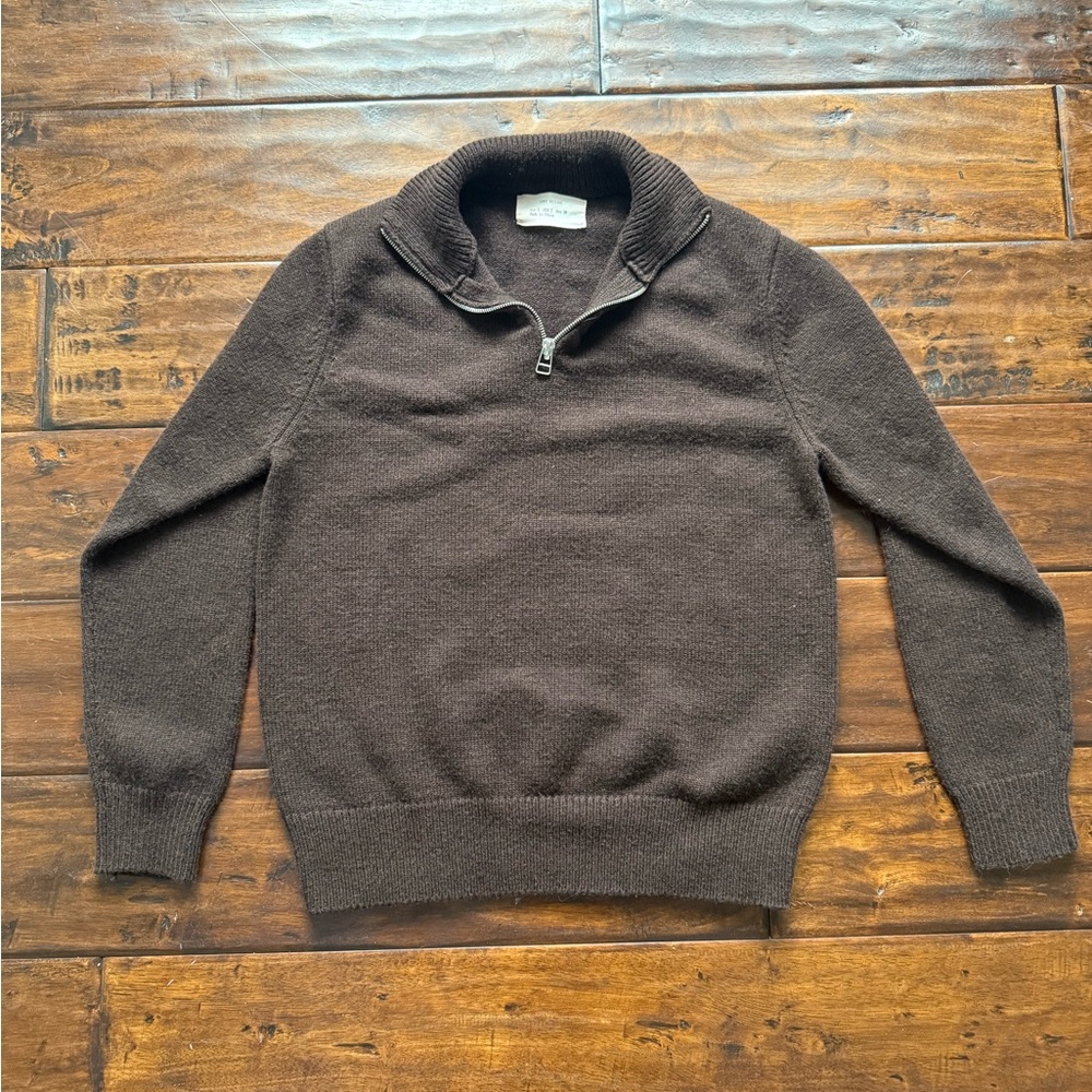 Zara Origins Men's Dark Brown Quarter-Zip Sweater